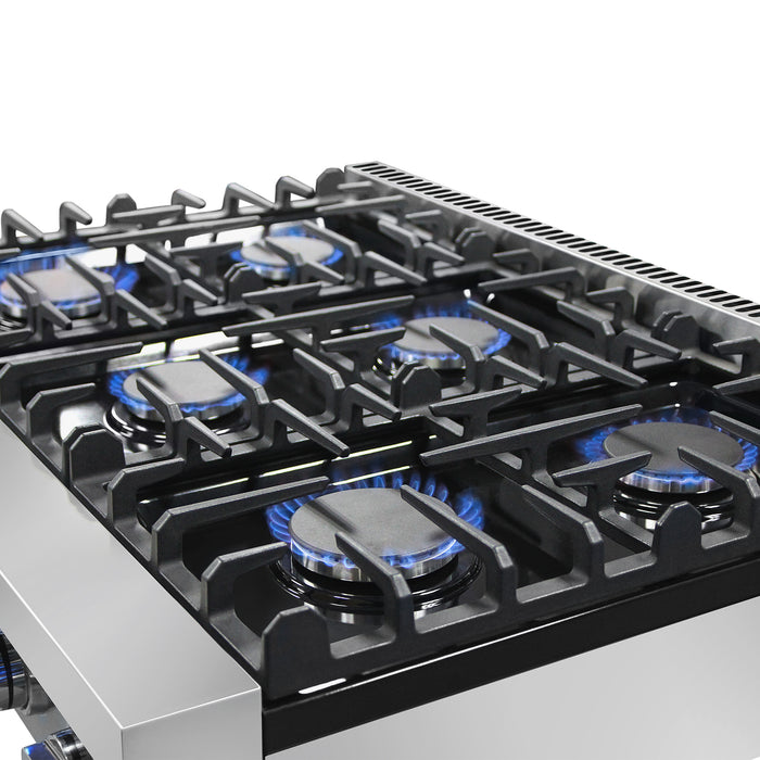 Cosmo 36-Inch Gas Cooktop with 6 Sealed Italian Burners, Black Porcelain Surface & Cast Iron Grates in Stainless Steel (COS-GRT366)
