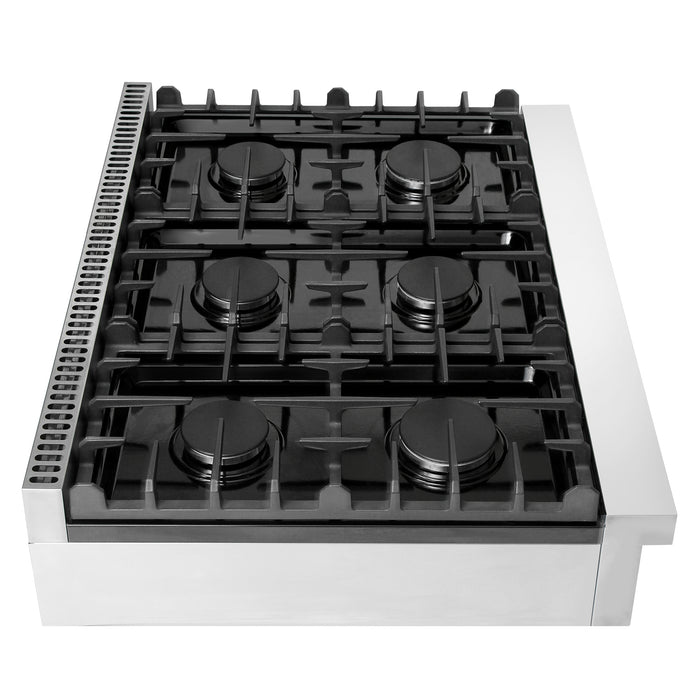Cosmo 36-Inch Gas Cooktop with 6 Sealed Italian Burners, Black Porcelain Surface & Cast Iron Grates in Stainless Steel (COS-GRT366)