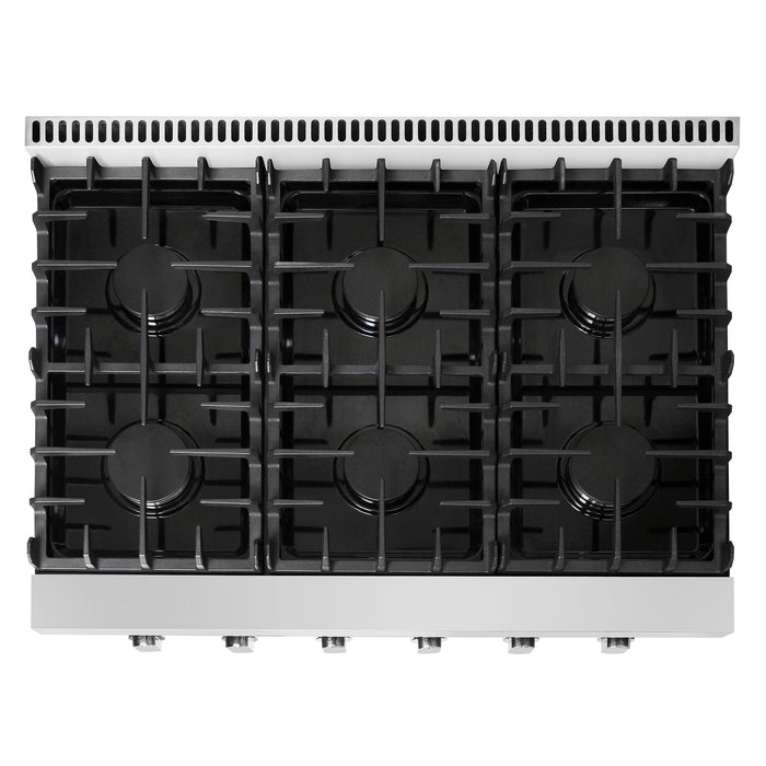 Cosmo 36-Inch Gas Cooktop with 6 Sealed Italian Burners, Black Porcelain Surface & Cast Iron Grates in Stainless Steel (COS-GRT366)