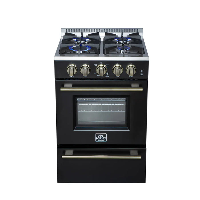 Forno Breno FFSGS6272-24BLK 24" Freestanding Gas Range – 4 Burners, 2.3 Cu. Ft. Oven, 38,000 BTU, Black
