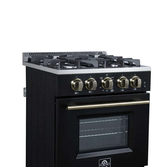Forno Breno FFSGS6272-24BLK 24" Freestanding Gas Range – 4 Burners, 2.3 Cu. Ft. Oven, 38,000 BTU, Black