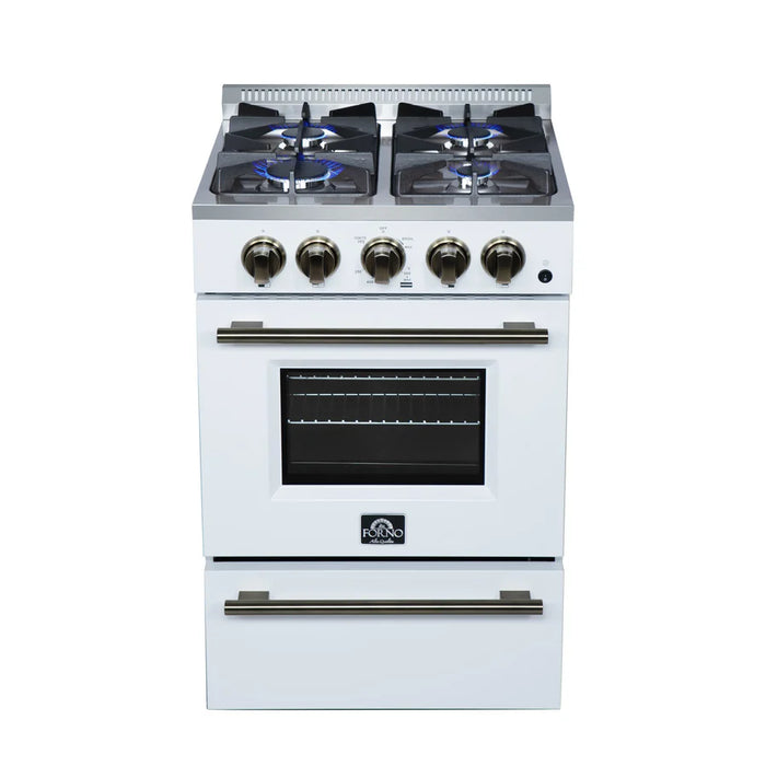 Forno Breno FFSGS6272-24WHT 24" Freestanding Gas Range – 4 Burners, 2.3 Cu. Ft. Convection Oven, 38,000 BTU, White