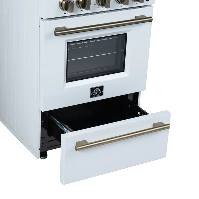 Forno Breno FFSGS6272-24WHT 24" Freestanding Gas Range – 4 Burners, 2.3 Cu. Ft. Convection Oven, 38,000 BTU, White