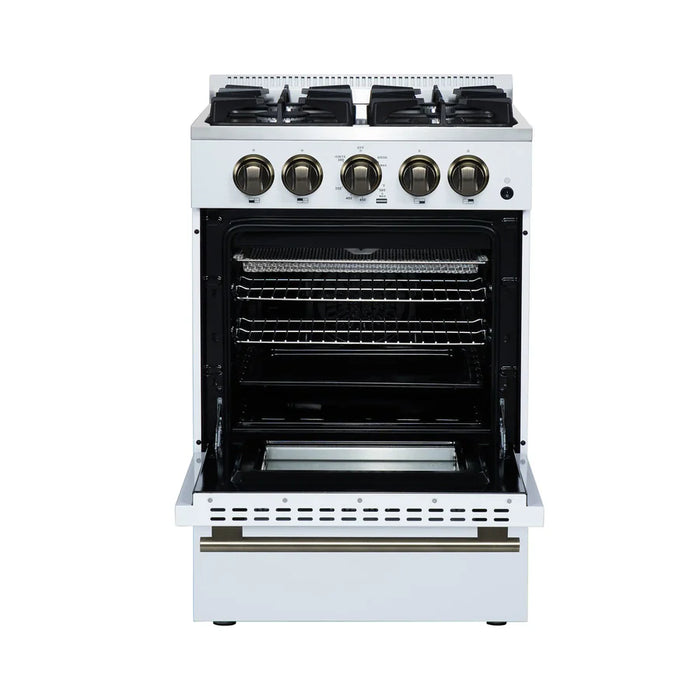 Forno Breno FFSGS6272-24WHT 24" Freestanding Gas Range – 4 Burners, 2.3 Cu. Ft. Convection Oven, 38,000 BTU, White
