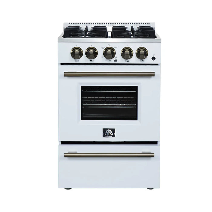 Forno Breno FFSGS6272-24WHT 24" Freestanding Gas Range – 4 Burners, 2.3 Cu. Ft. Convection Oven, 38,000 BTU, White
