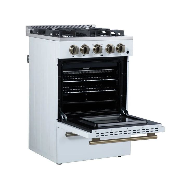 Forno Breno FFSGS6272-24WHT 24" Freestanding Gas Range – 4 Burners, 2.3 Cu. Ft. Convection Oven, 38,000 BTU, White
