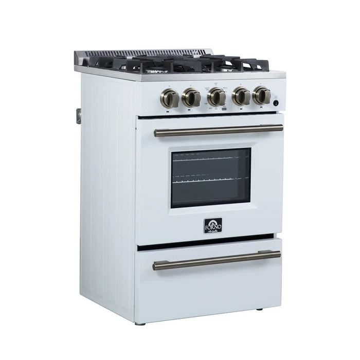 Forno Lamazze FFSGS6265-20WHT 20" Freestanding Gas Range – 4 Burners, 2.05 Cu. Ft. Oven, 21,200 BTU, White