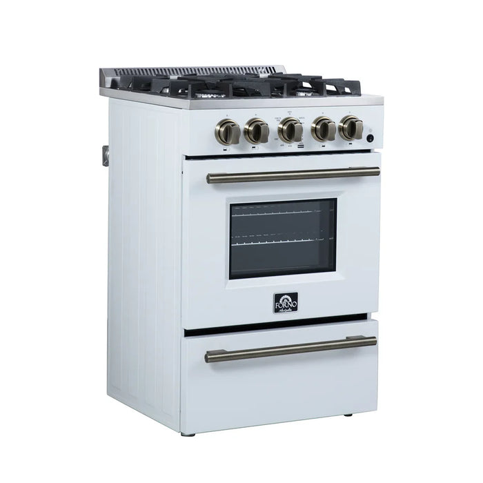 Forno Breno FFSGS6272-24WHT 24" Freestanding Gas Range – 4 Burners, 2.3 Cu. Ft. Convection Oven, 38,000 BTU, White