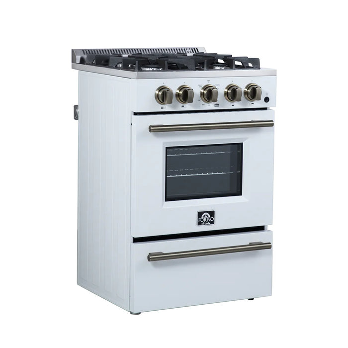 Forno Breno FFSGS6272-24WHT 24" Freestanding Gas Range – 4 Burners, 2.3 Cu. Ft. Convection Oven, 38,000 BTU, White