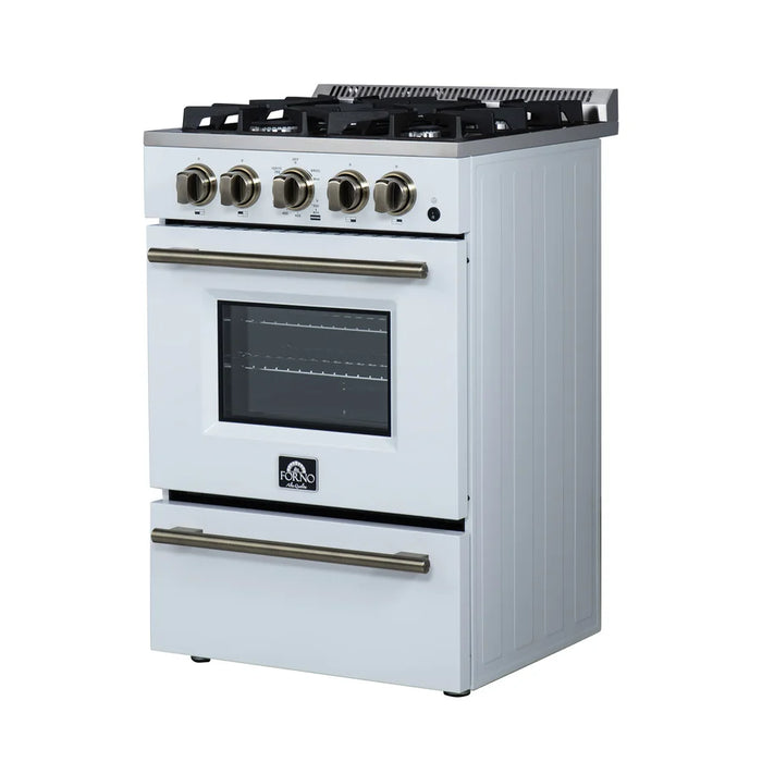 Forno Breno FFSGS6272-24WHT 24" Freestanding Gas Range – 4 Burners, 2.3 Cu. Ft. Convection Oven, 38,000 BTU, White