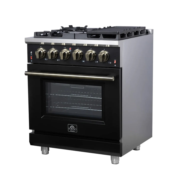 Forno Massimo FFSGS6239-30BLK 30" Freestanding Gas Range, Black, 5 Burners, True Convection Oven