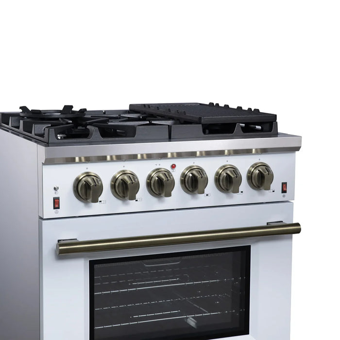 Forno Massimo FFSGS6239-30WHT 30" Freestanding Gas Range, White, 5 Burners, True Convection Oven