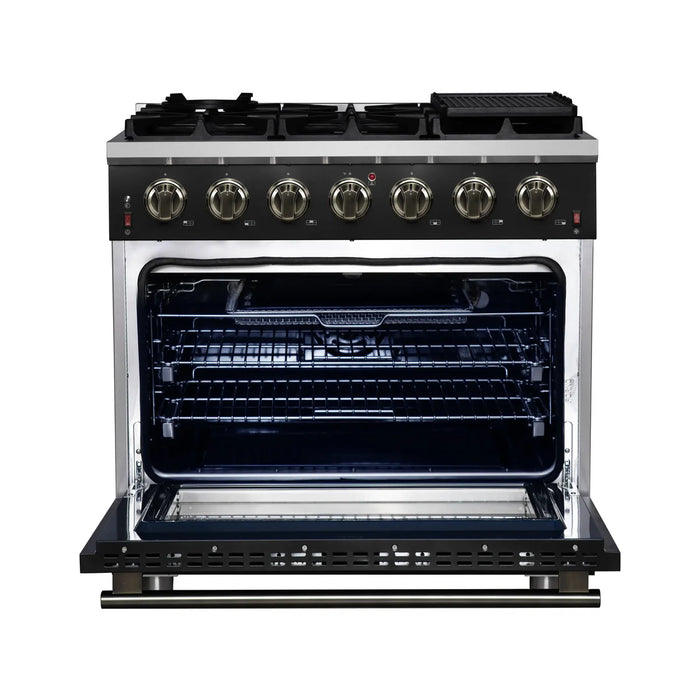 Forno Massimo FFSGS6239-36BLK 36" Black Freestanding Gas Range, 6 Sealed Burners, 5.36 cu. ft. Convection Oven
