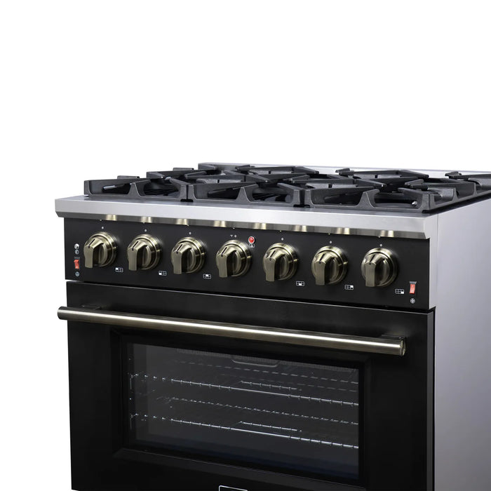 Forno Massimo FFSGS6239-36BLK 36" Black Freestanding Gas Range, 6 Sealed Burners, 5.36 cu. ft. Convection Oven