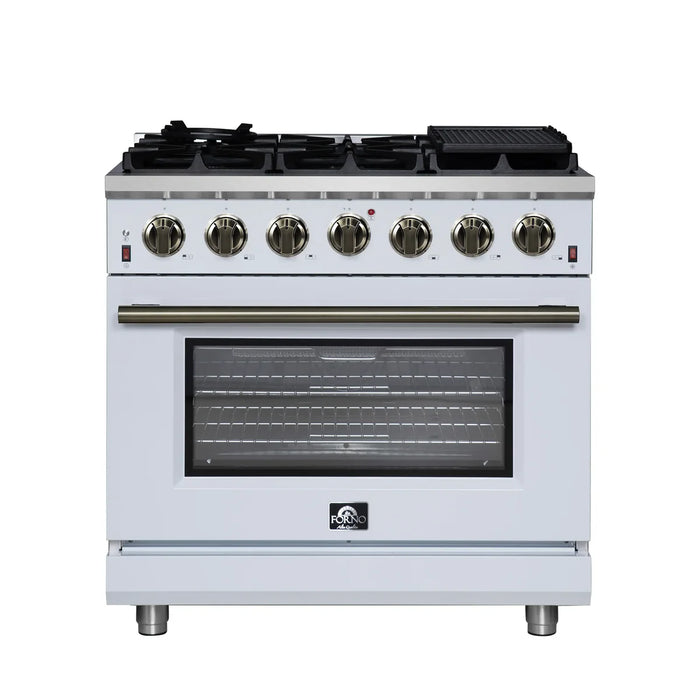 Forno Massimo FFSGS6239-36WHT 36" White Freestanding Gas Range, White, 6 Sealed Burners, 5.36 cu. ft. Convection Oven