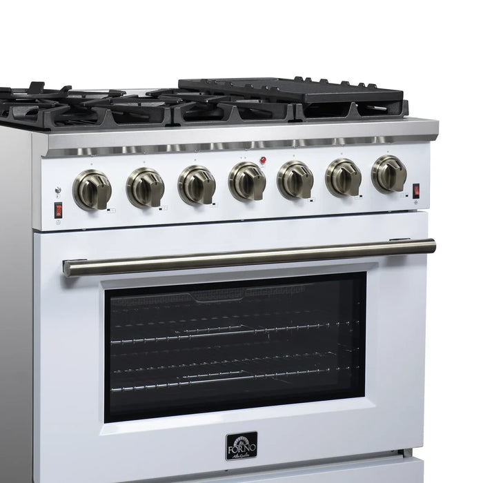 Forno Massimo FFSGS6239-36WHT 36" White Freestanding Gas Range, White, 6 Sealed Burners, 5.36 cu. ft. Convection Oven