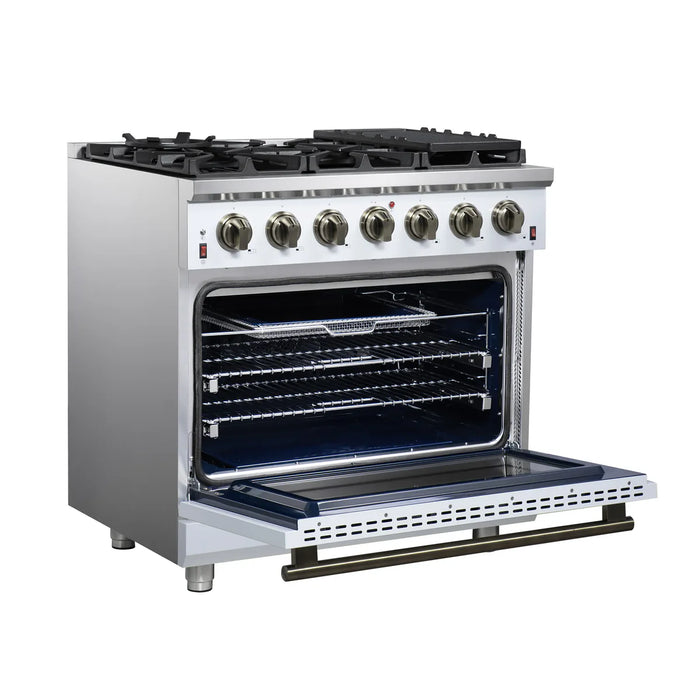 Forno Massimo FFSGS6239-36WHT 36" White Freestanding Gas Range, White, 6 Sealed Burners, 5.36 cu. ft. Convection Oven