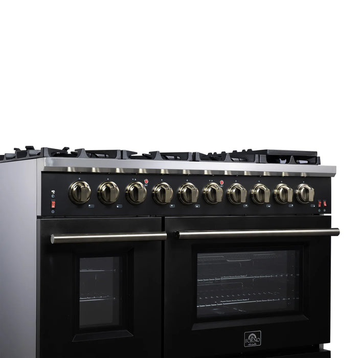 Forno Massimo FFSGS6239-48BLK 48" Black Freestanding Gas Range, 8 Sealed Burners, True Convection Double Oven