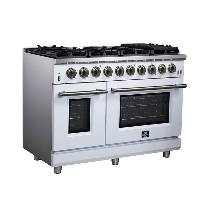 Forno Massimo FFSGS6239-48WHT 48" White Freestanding Gas Range, 8 Sealed Burners, Double Convection Oven