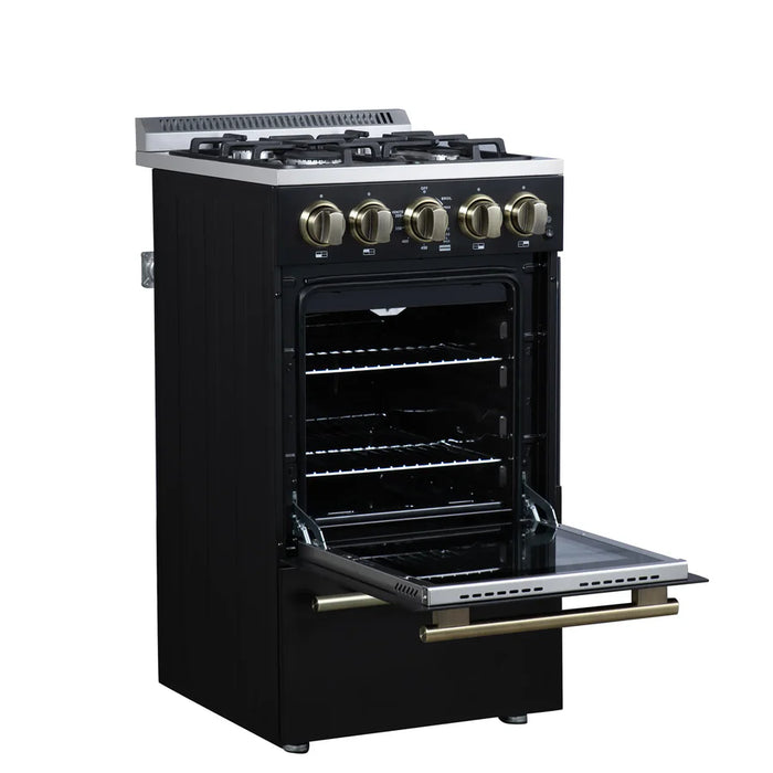 Forno Lamazze FFSGS6265-20BLK 20" Freestanding Gas Range – 4 Burners, 2.05 Cu. Ft. Oven, 21,200 BTU, Black