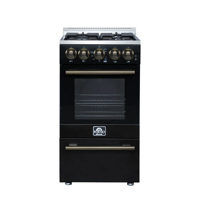 Forno Lamazze FFSGS6265-20BLK 20" Freestanding Gas Range – 4 Burners, 2.05 Cu. Ft. Oven, 21,200 BTU, Black