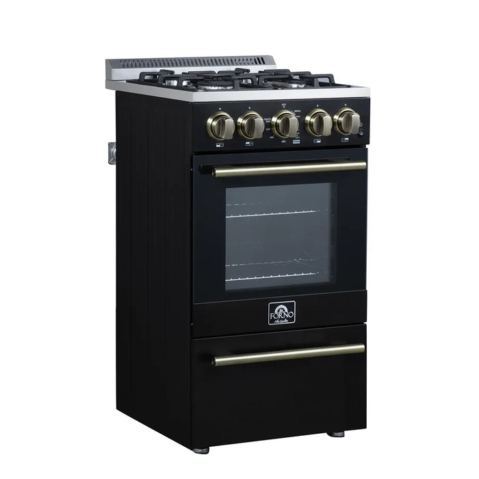 Forno Lamazze FFSGS6265-20BLK 20" Freestanding Gas Range – 4 Burners, 2.05 Cu. Ft. Oven, 21,200 BTU, Black