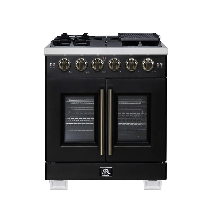 Forno Capriasca FFSGS6460-30BLK 30" Freestanding French Door Gas Range, Black