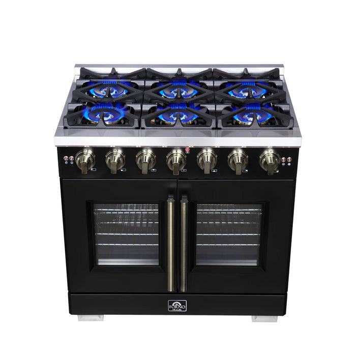 Forno Capriasca FFSGS6460-36BLK 36" Freestanding French Door Gas Range, Black