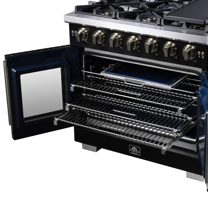 Forno Capriasca FFSGS6460-36BLK 36" Freestanding French Door Gas Range, Black