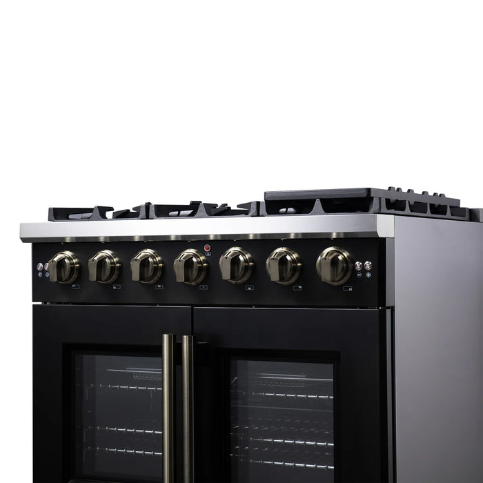 Forno Capriasca FFSGS6460-36BLK 36" Freestanding French Door Gas Range, Black