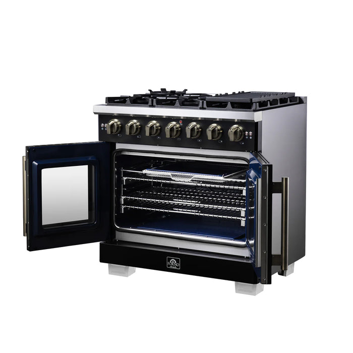 Forno Capriasca FFSGS6460-36BLK 36" Freestanding French Door Gas Range, Black