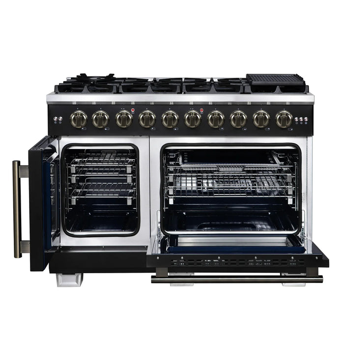 Forno Capriasca FFSGS6460-48BLK 48" Freestanding French Door Gas Range, Black