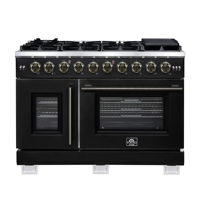 Forno Capriasca FFSGS6460-48BLK 48" Freestanding French Door Gas Range, Black