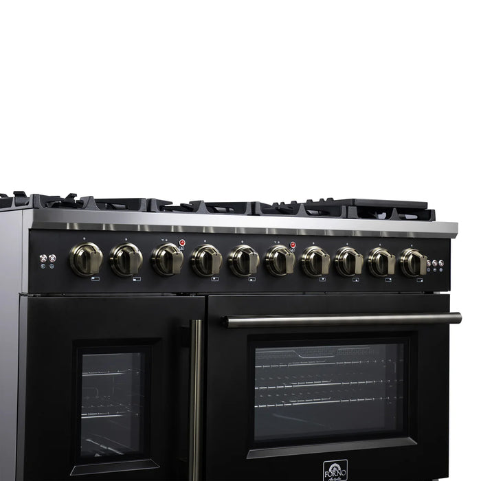 Forno Capriasca FFSGS6460-48BLK 48" Freestanding French Door Gas Range, Black