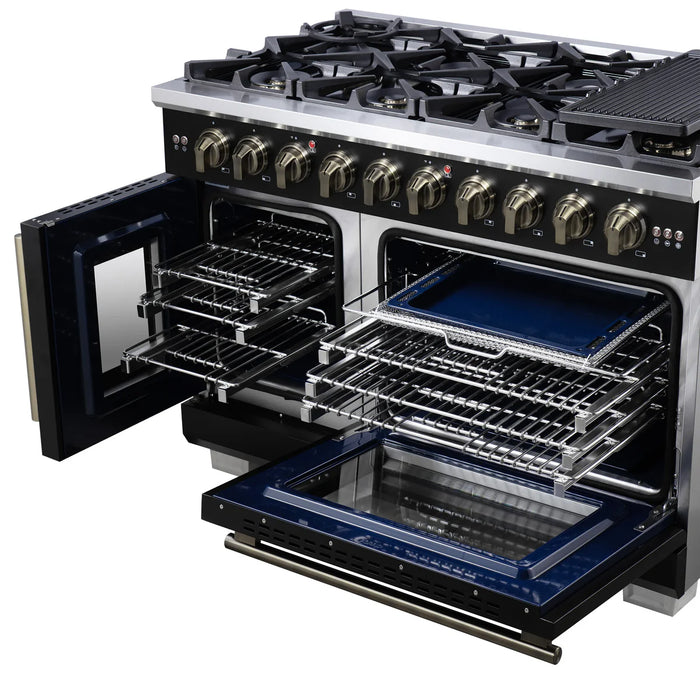 Forno Capriasca FFSGS6460-48BLK 48" Freestanding French Door Gas Range, Black