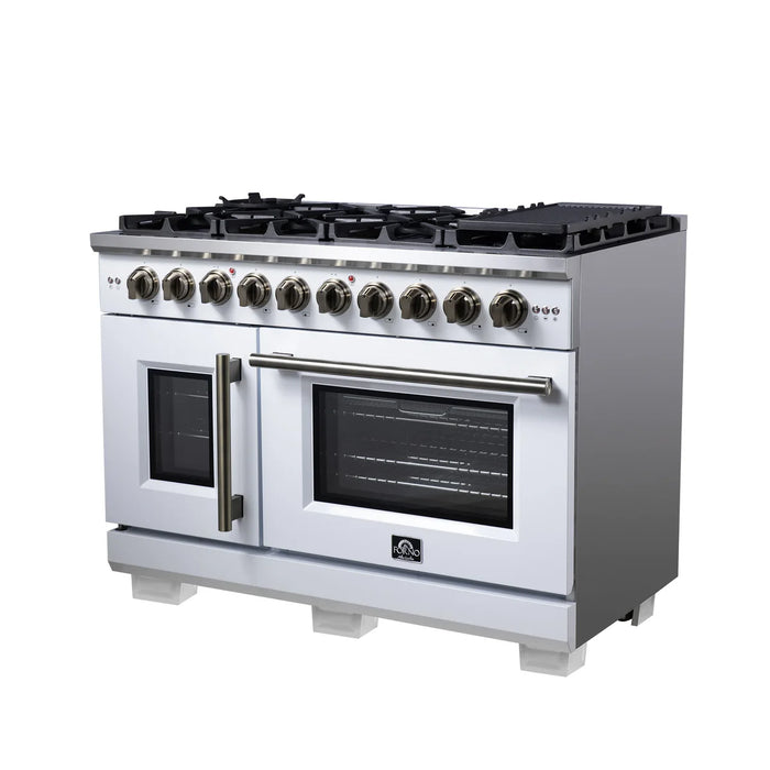 Forno Capriasca FFSGS6460-48WHT 48" Freestanding French Door Gas Range, White