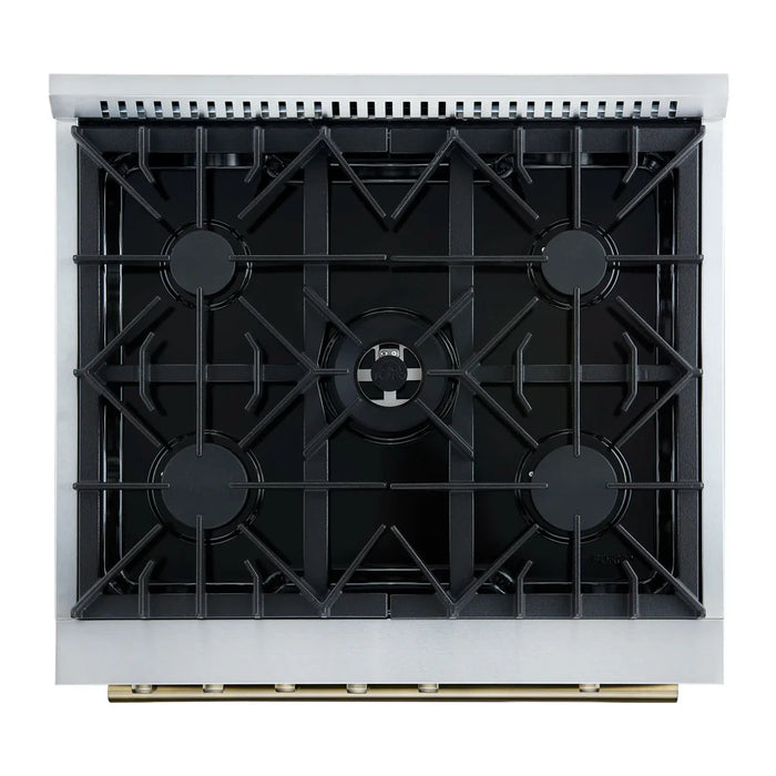 Forno Giovanni FFSGS6274‑30BLK 30" Freestanding Gas Range – 5 Burners, 67,000 BTU Cooktop, 4.32 cu ft Convection Oven, Black & Antique Brass