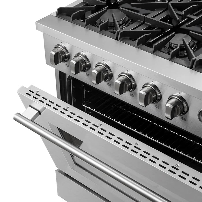 Forno 3-Piece Professional Kitchen Appliance Package – 36-Inch Gas Range, 36-Inch Built-In Refrigerator & 24-Inch Built-In Dishwasher – FBDL-009-01CAUS