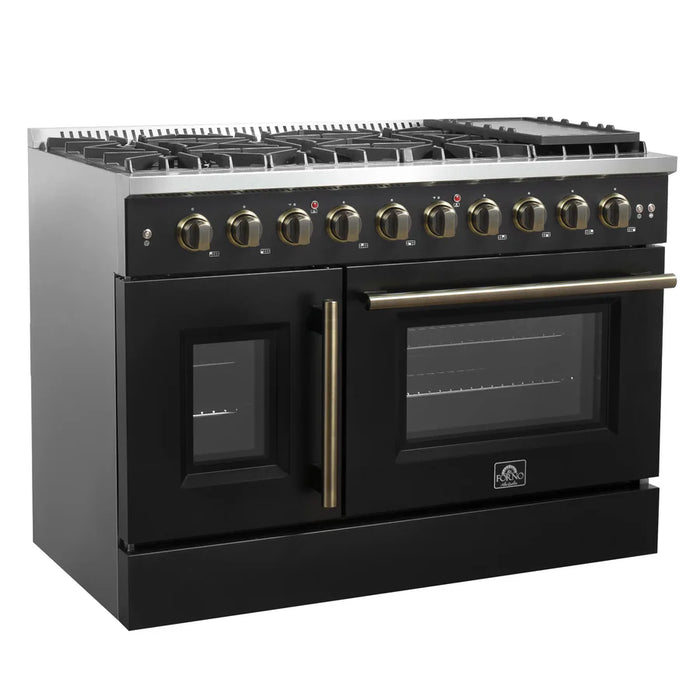 Forno Galiano FFSGS6444-48BLK 48" French Door Gas Range, 8 Burners, Griddle, Black