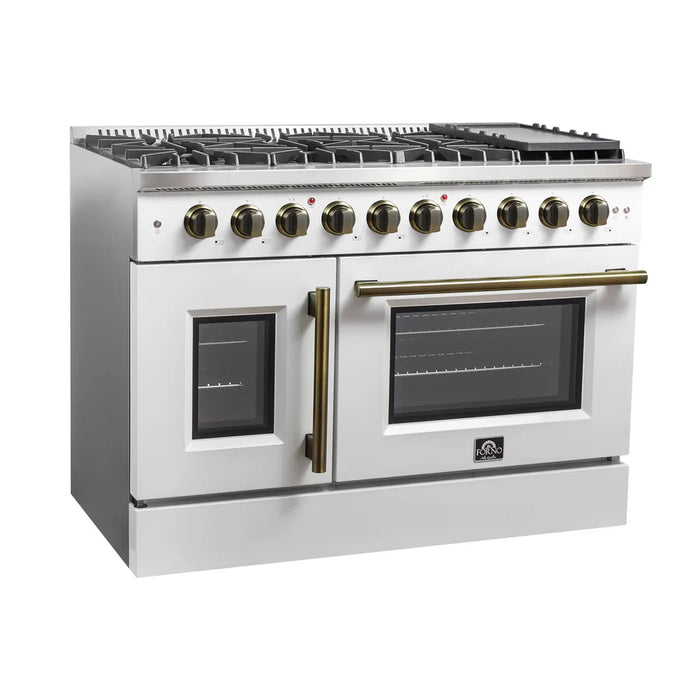 Forno Galiano FFSGS6444-48WHT 48" Freestanding French Door Gas Range, 8 Burners, Griddle, Convection Oven, White