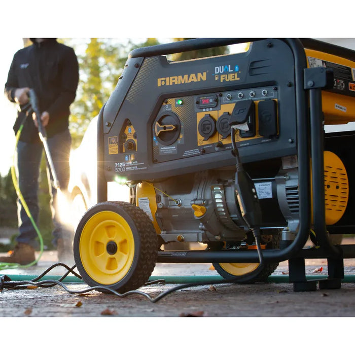Firman Power Equipment H05752 7125W Dual Fuel Portable Generator with Recoil Start, 5700W Running, Gas or Propane, Wheel Kit