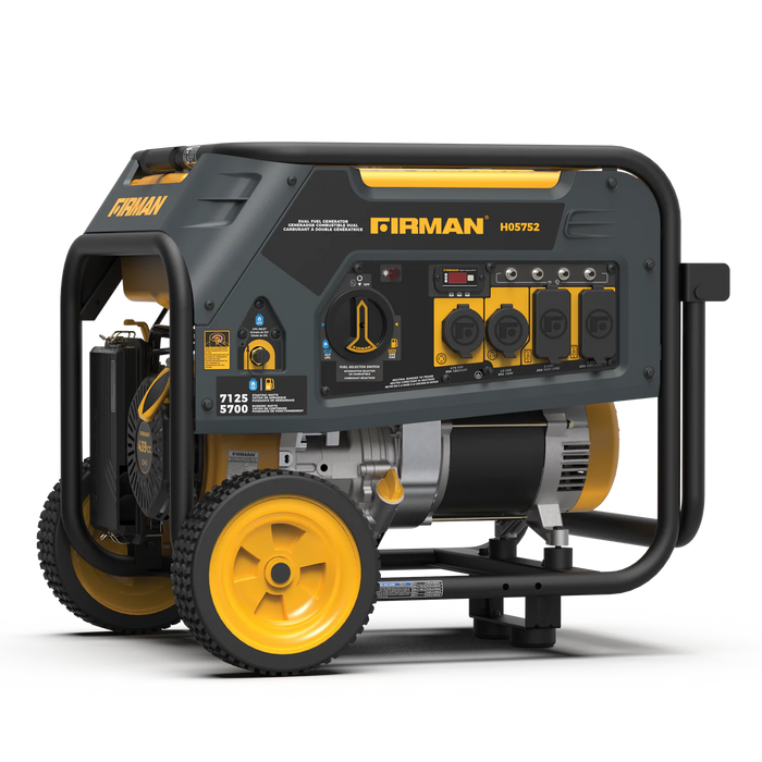 Firman Power Equipment H05752 7125W Dual Fuel Portable Generator with Recoil Start, 5700W Running, Gas or Propane, Wheel Kit
