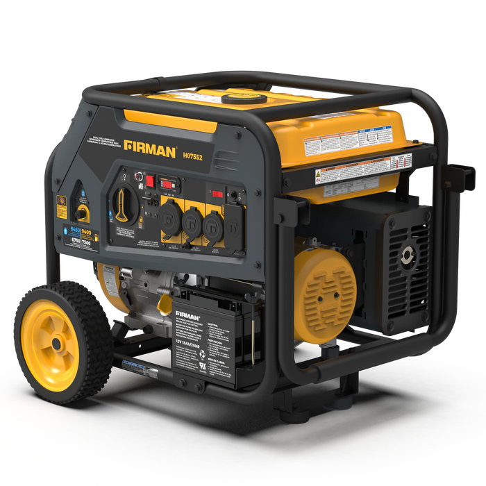 Firman Power Equipment H07552 Dual Fuel Portable Generator – 9,400 Start / 7,500 Run Watts (Gasoline or Propane), Electric Start, 50 A, Wheel‑Kit