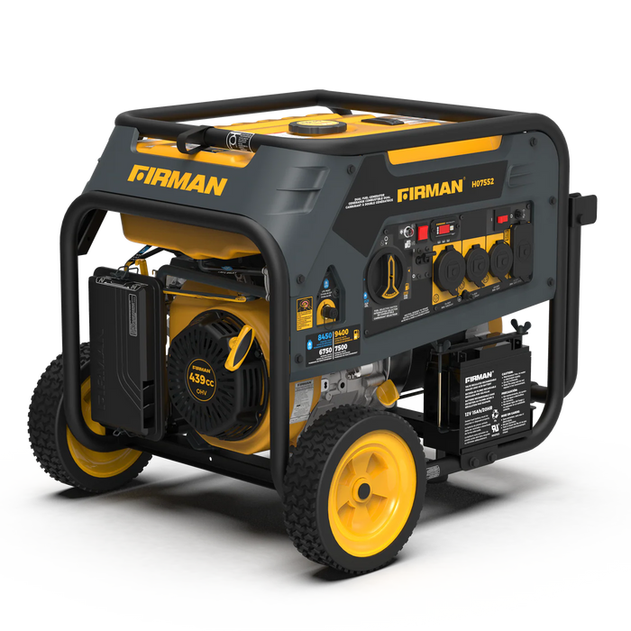 Firman Power Equipment H07552 Dual Fuel Portable Generator – 9,400 Start / 7,500 Run Watts (Gasoline or Propane), Electric Start, 50 A, Wheel‑Kit