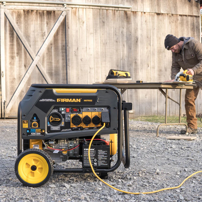 Firman Power Equipment H07552 Dual Fuel Portable Generator – 9,400 Start / 7,500 Run Watts (Gasoline or Propane), Electric Start, 50 A, Wheel‑Kit