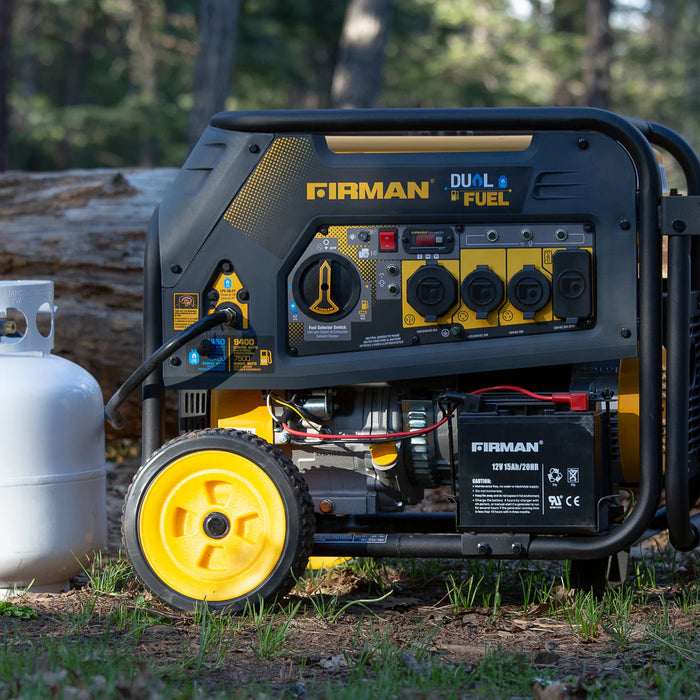 Firman Power Equipment H07552 Dual Fuel Portable Generator – 9,400 Start / 7,500 Run Watts (Gasoline or Propane), Electric Start, 50 A, Wheel‑Kit