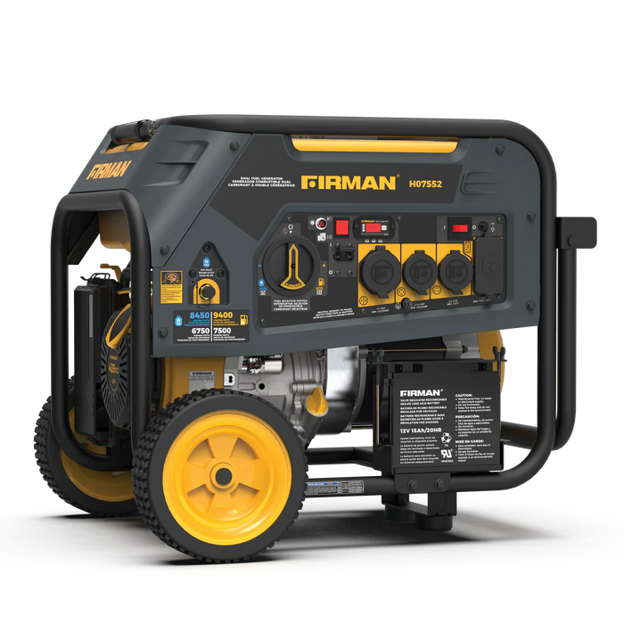 Firman Power Equipment H07552 Dual Fuel Portable Generator – 9,400 Start / 7,500 Run Watts (Gasoline or Propane), Electric Start, 50 A, Wheel‑Kit