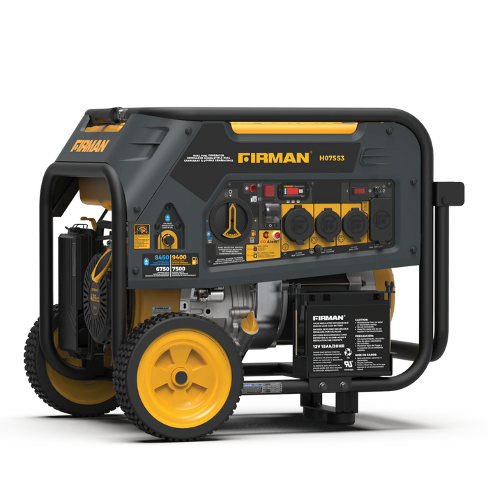 Firman Power Equipment H07553 9400W Dual Fuel Portable Generator with Electric Start, 120/240V, CO Alert, Wheel Kit