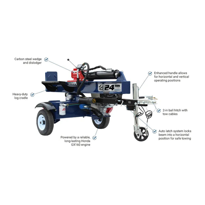 Iron & Oak BHVH2418GX 24-Ton Tow-Behind Log Splitter with 163 cc Honda GX160 Engine