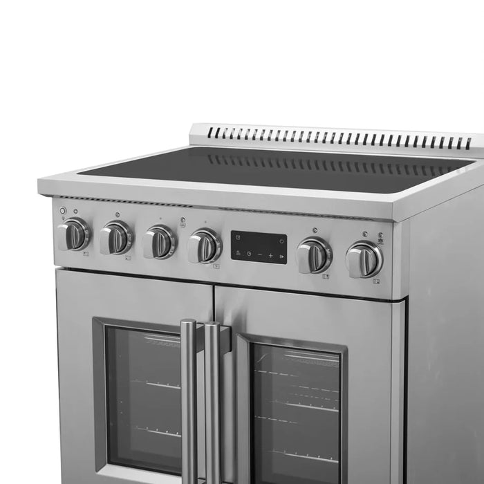 Forno Torino FFSIN0950-30 30" French Door Induction Range with Air Fryer and True Convection Oven – 8,800W Cooktop, 4.32 cu ft Oven, Stainless Steel